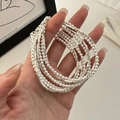 Pulsera multicapa de plata de ley S925 con perlas y cuentas de plata facetadas - Estilo de Envoltura de Pepitas de Plata y Perlas (9SL32) / Plata 925
