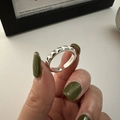 Anillo abierto de plata de ley S925 minimalista con textura geométrica facetada - Abierto Ajustable / Plateado
