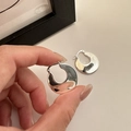 Polished S925 sterling silver hoop earrings with a minimalist C-shaped thick band design - 925 Silver / Silver