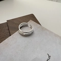 S925 sterling zilveren dubbellaagse ring met minimalistisch glad en lava textuur design - Verstelbaar Open / Zilver (JZC016)