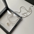 Collana a doppio strato in argento sterling S925 con catena a sfere e ciondolo tondo - Argento 925 / Argento (XLV075)