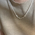 Elegant S925 silver pearl necklace with unique animal-shaped clasp on a knit sweater - Necklace (18TL12) / 925 Silver