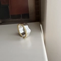 S925 Sterling Silber Ring mit Wellenstruktur und Goldperlenrand auf weißem Grund - Einstellbar Offen / Wellenstruktur Zweifarbig Stil (JZH023)