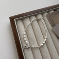 Bracciale a fiocco in argento S925 con perle e catena in stile argento martellato - Bracciale Argento Frammentato Fiocco Perla (9SL14) / Argento 925