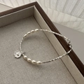Elegante bracciale in argento S925 con ciondolo a cuore, perle di riso e sfere d'argento - Bracciale Perle Cuore Perline Irregolari (9SL15) / Argento 925