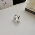 Polierter S925 Sterlingsilber Doppelring mit minimalistischem geometrischem Design - Einstellbar Offen / Silber Doppelstöckiger Wellenstil (JZB052)