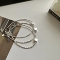 Set di bracciali in argento sterling S925 con perline quadrate e ciondoli a forma di cuore - Argento 925 / Braccialetto