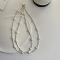 Minimalist S925 silver necklace with freshwater pearls in a layered double-chain style - 925 Silver / Necklace-19TL31