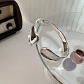 Bracciale rigido aperto in argento sterling S925 dal design minimalista lavico irregolare - Design Metallo Liquido Irregolare (SZO037)