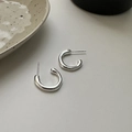Orecchini a cerchio a forma di C in argento sterling S925 con finitura lucida a specchio - Argento (EHM029) / Argento 925