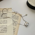 S925 sterling silver cat pendant necklace with Believe engraving and flat curb chain - Vintage Letter Pendant Curb Chain (XLV027) / 925 Silver