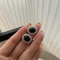 Vintage-Ohrstecker aus S925 Sterlingsilber mit schwarzem Onyx und gebürstetem Finish - 925er Silber / Silber