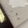 Collana boccetta di profumo in argento S925 con chiusura OT e ciondolo a perla nera - Stile Agata Nera (XLV019)
