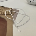 Minimalist S925 sterling silver square bead necklace with adjustable lobster clasp - Square Bead Style (XLV050) / 925 Silver