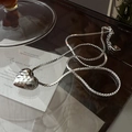 S925 sterling silver heart necklace featuring a hammered texture pendant on a snake chain - Silver (XLV028)