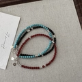 S925 Silberperlen-Armband Set mit Türkis, Onyx, Achat und Herzanhänger für Damen - 925er Silber / Schwarzer Achat