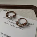 Minimalist S925 sterling silver pig nose ring with brown braided cord design, Style A and B - Single Strand (Style A) / Silver/Brown