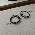 S925 sterling silver pig nose rings with black woven rope in two minimalist styles - Single Strand (Style A) / Silver/Black
