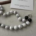 S925 Sterling Silver necklace with white marble turquoise beads and black stone accents - White Marble Beads (14TL12) / White Marble Pattern