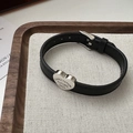 Ciondolo cuore in argento S925 su cinturino in pelle nera con chiusura a fibbia - Bracciale (SLS132)