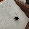 S925 sterling silver necklace with faceted black beaded floral fruit pendant on linen - 925 Silver / Black