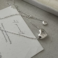 Collana con pendente a cuore in argento sterling S925 lucido con catena a O regolabile - Stile Cuore Coreano (XLS080) / Argento 925