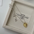 Collana a sfere in argento S925 con ciondolo a cuore dorato e incisione meet - Cuore a Contrasto (XLT038 银) / Argento 925