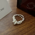S925 sterling silver double-layer ring with irregular white pearls in vintage style - Irregular Pearl and Lava Texture Style (13JZ42)