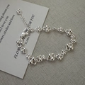 Elegante collana con sfere in argento sterling S925 e chiusura a moschettone su lino - Argento 925 / Bracciale (SLU029)