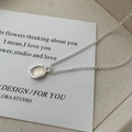 Elegante collana in argento S925 con ciondolo ovale in pietra su carta poetica - Argento 925 / Bianco(XLT010)