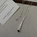 Minimalist S925 sterling silver bar necklace with black enamel drip on fine box chain - 925 Silver / Silver (XLT033)