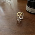 S925 sterling zilveren bitring met gouden bloemgravure en gepolijste zilveren afwerking - Verstelbaar Open / Tweekleurige Ankerketting Stijl (JZA009)
