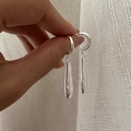 S925 sterling silver drop earrings with textured hammered finish held in hand - 925 Silver / Polished Silver (EHY090)