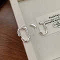 Minimalist S925 sterling silver earrings with irregular liquid metal texture design - Irregular Rectangular Style (EHY084) / 925 Silver / Silver