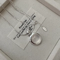 Collana minimalista in argento sterling S925 con pendente rotondo in agata bianca lucida - Ciondolo Tondo in Agata Bianca (XLU074) / Argento 925