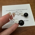 S925 silver elephant drop earrings with white charms and glossy black beads - Black Agate Elephant Style (21ES12) / 925 Silver