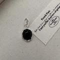 Vintage S925 sterling silver black onyx pendant with irregular textured border on fabric - Black Agate Pendant(DZ016) / 925 Silver