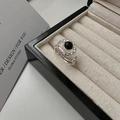 Vintage S925 sterling silver hammered texture ring with black agate and open design - Adjustable Open / Silver (Black Main Stone)