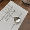 Elegant S925 sterling silver necklace with engraved concave round pendant on card - Strawberry Letter Concave Style (TLW005) / 925 Silver