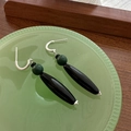 S925 sterling silver drop earrings with black spindle charms and green bead accents - 925 Silver / Agate Pendant Style (20ES42)