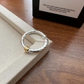 S925 sterling zilveren open ring met geweven textuur en goudkleurig detail - Verstelbaar Open / Zilver & Goud Tweekleurig (JZA056)