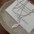 S925 sterling silver double-layer necklace with oval moonstone pendant on ceramic tray - 925 Silver / White