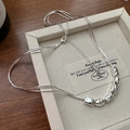 Collar de doble capa en plata de ley S925 con colgante irregular de grano de lava - Plata 925 / Diseño de Textura Geométrica (TLW010)