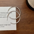 S925 sterling silver large hoop earrings with wave texture and minimalist design - 925 Silver / Silver