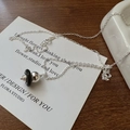 Minimalist S925 sterling silver Saturn necklace with silver and black beads on a poem card - 925 Silver / Silver (14TL53)