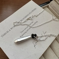 Minimalistische S925 Sterling Silber Halskette mit Wassertropfen Anhänger und Perle - 925er Silber / Silberne Wassertropfen-Schwarze Perlenkette (14TL55)