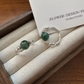 Anelli di perline minimalisti in argento sterling S925 con avventurina verde in scatola di legno - Stile A (13JZ51) / Argento-Verde