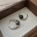 Anello con perline in argento sterling S925 fatto a mano con gemma occhio di gatto - Stile B (13JZ51) / Argento-Grigio