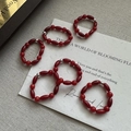 Ensemble de bagues en perles rouges en argent S925 avec design élégant fait à la main - Ouvert Réglable / Style de Perles Rouges (13JZ53)