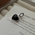 Elegant S925 sterling silver heart pendant with black onyx inlay on vintage card - 925 Silver / Silver (DZ069)